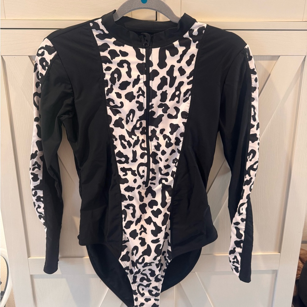 Black and White Leopard Print Women's One Piece Swimsuit
